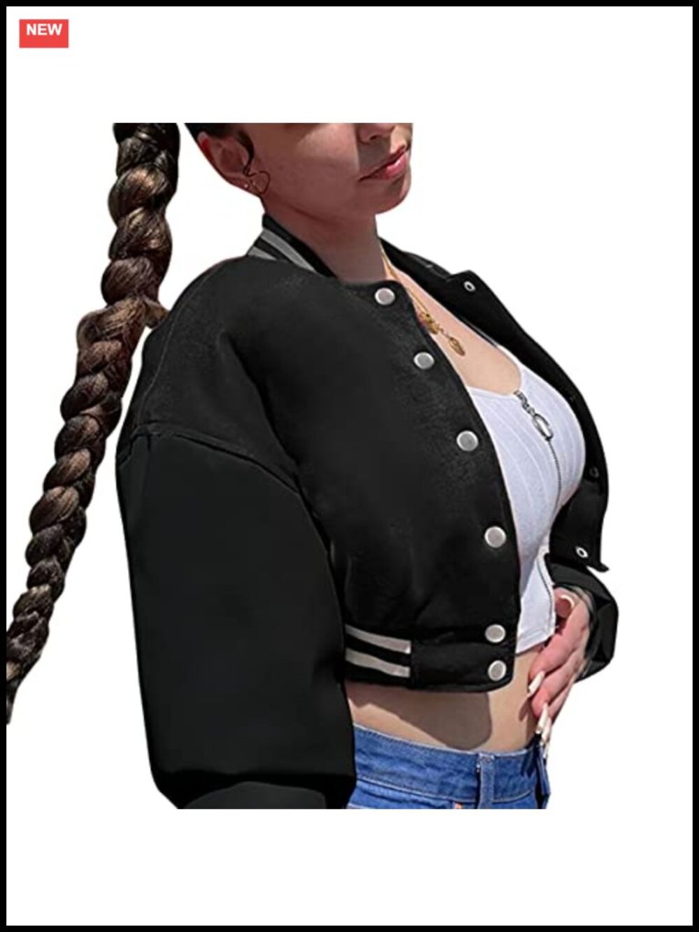 Women's Color Block Crop Bomber Jacket Button Down Lightweight Polyester